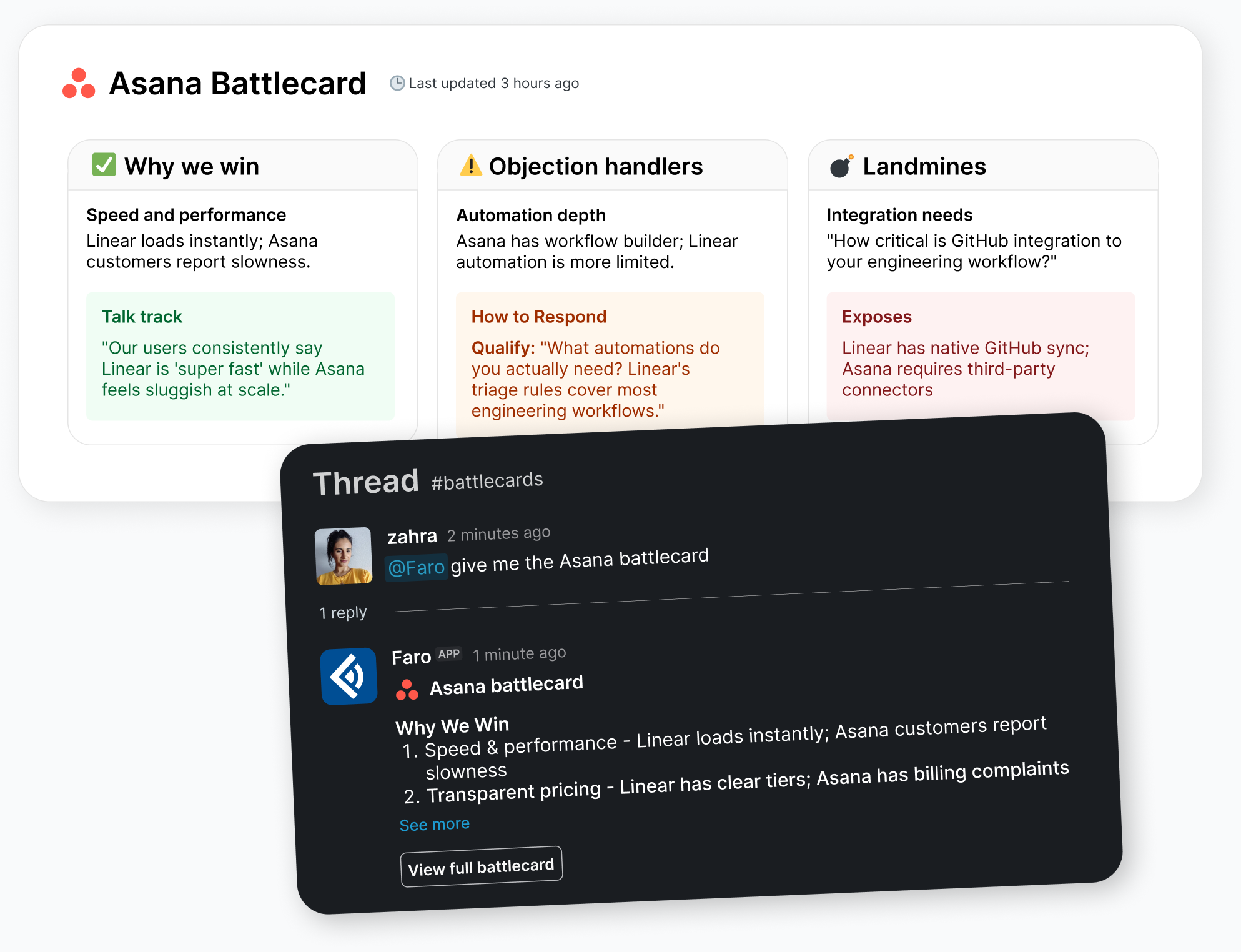 Faro battlecard view with competitive intel